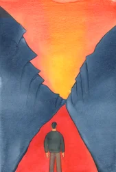 Det kristne livet består av tillit til Kristus, gi opp synd, følge hans vei selv i mørket, og bevege seg mot himmelens herlighet, 2003 (w/c på papir)
