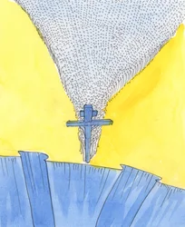 Herren viste meg korset på bunnen av en bratt skråning, 2004 (w/c på papir)