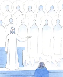 De hellige i himmelen er der fordi de gjorde Guds vilje i det jordiske livet, eller gjorde det for sent, etter å ha omvendt seg; slik verdsetter Kristus hver eneste lydighetshandling mot hans ønsker, 2005 (akvarell på papir)