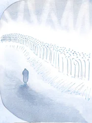 De hellige i himmelen ærer dem som – selv om de er ufullkomne – lever for Kristus på jorden., 2000 (w/c på papir)
