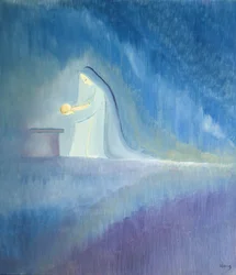 Jomfru Maria tok vare på barnet Jesus med enkelhet og glede, 2001 (olje om bord)