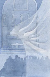 Englene forguder Kristus i den hellige eukaristien, 2001 (w/c på papir)