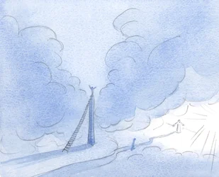 Den utålmodige sjelen (Kristus viste meg) bygger et høyt tårn, anstrenger seg etter lys, i stedet for å følge den lave, smale veien jevnt., 2001 (w/c på papir)