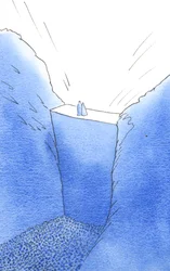 Syndens mur, som skiller oss fra Gud, skaleres bare av Kristus, som står sammen med sin mor. Han alene kan hjelpe oss å nå himmelens herlighet, 2002 (w/c på papir)