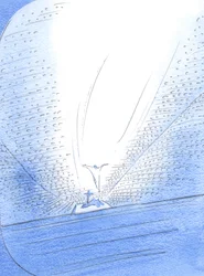 Hele kirken er samlet rundt det sentrale offerstedet: himmelens, jordens og skjærsildens kirke, 2002 (w/c på papir)