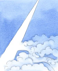 Inntil vi finner den smale veien som fører rett til himmelen, er det som om vi vandrer rundt på en ukjent vei, i et overskyet område, i mørke, 2003 (w/c på papir)