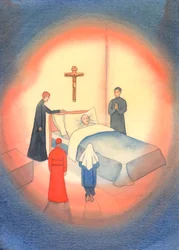 Vi burde forberede oss på en "god død". En sjel i fare kan reddes ved tro og sakramenter - enten lite kjente mennesker eller paver., 2003 (w/c på papir)