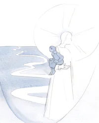 Når jeg stoler på Kristus, i stille bønn, er jeg som et lite barn som bæres i sin vitalitet og glede., 2000 (w/c på papir)