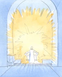 Når brødet er innviet ved messen, er Kristus i det vesentlige tilstede på vårt alter, i all hans herlighet, 2004 (w/c på papir)