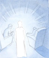 Når to eller tre er samlet for å be i Jesu navn, er han der mellom dem, 2000 (w/c på papir)