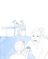 Når vi presenterer våre offergaver for Vår Hellige Frue, slik at hun kan fullkommengjøre dem før vi nærmer oss Herren, er vi som et barn som sjekker en gave med moren sin, før hun nærmer seg en elsket far med en bursdagsgave, 2005 (akvarell på papir)