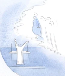 Med hvilken glede priser Kristus (ved alteret) sin mor, i beundring av hennes person og hele hennes livsverk., 2001 (w/c på papir)