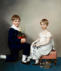 Charles (6 år) og Catherine Darwin (olje på lerret)