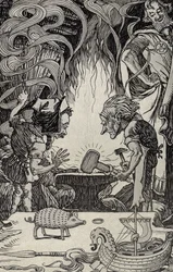 The Third Gift an Enormous Hammer, illustrasjon fra Myths from Many Lands, utgitt 1912