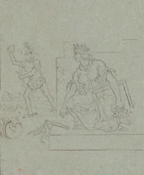 Politisk tegneserie om amerikansk borgerkrig, ca. 1860 (penn, blekk og grafitt på grått papir