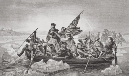 Washington krysser Delaware nær Trenton, New Jersey, julen 1776, fra «Illustrations of English and Scottish History», bind II