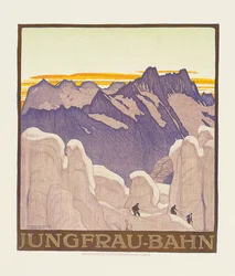 Jungfrau-Bahn, plakat som annonserer Jungfrau fjelljernbane (farge litho)