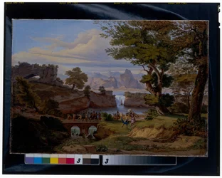 Italiensk landskap med Triumph of Silenus