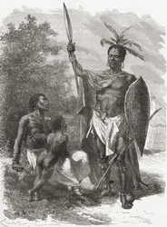 En innfødt i Ougogo, Sentral-Afrika, i krigsdrakt, illustrasjon fra 