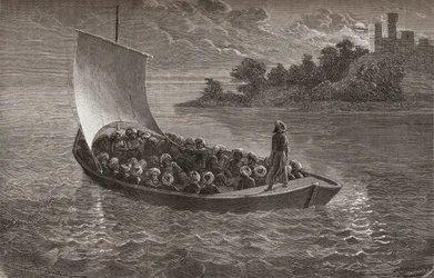 Arminio Vambery og hans følgesvenner som navigerte det kaspiske hav i 1863, illustrasjon fra 