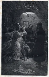 Monsieur Madeleine kommer Fantine til unnsetning da han ble arrestert av Javert - Illustrasjon av Emile Bayard (1837-1891) for "" Les miserables - Premiere partie: Fantine" av Victor Hugo (1802-1885) 1862