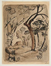Landskap med trær, ca. 1890–95 (penn og blekk på papir)