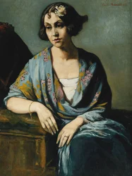 Portrett av en ung kvinne som lener seg på albuen hennes; Portrett av en ung jente som lener seg, 1928