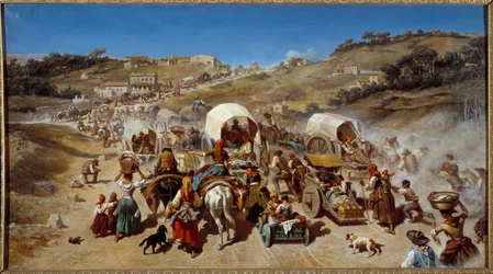 Emigrasjon under koleraepidemien i Marseille i 1850 Maleri av Emile Loubon (1809-1863) 1850 Dim. 0,74 x 1,70 m Montpellier-museet Fabre