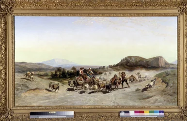 Sainte Victoire-fjellet og transhumance-maleri av Emile Loubon (1809-1863) 1847 Mål 71x132 cm.