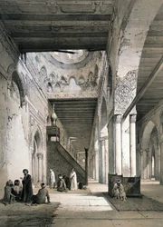 Ahmad Ibn Tulun-moskeen, Kairo: Interiøret i Maqsura, 9. århundre. 1800-tallet (litografi fra #39;L#39;Art arabe d#39;apres les monuments du Caire#39; 1869-1877 av Emile Prisse d#39;Avennes)