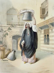 Ung arabisk jente som vender tilbake fra Hammam i Kairo, illustrasjon fra 