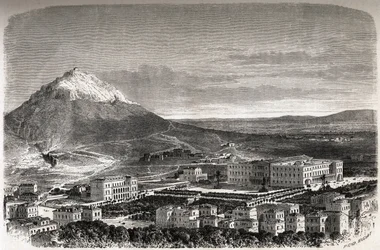 Utsikt over Athenes Hellas, tegning av Therond, for å illustrere historien om M.A.Proust, en vinter i Athene