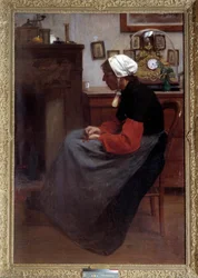 Enkelt hjerte En gammel bonde sover på en stol i et rustikk interiør. Maleri av Emile Troncy (1859-1943). Paris, Palais du Luxembourg DR