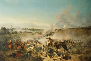 Slaget ved Palestro utkjempet i 1859 (olje på lerret)