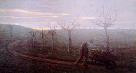 Returnerer fra skogen, Emilio Longoni (1859-1932), olje på lerret, 67x120 cm