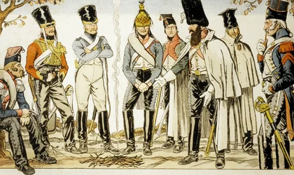 Armee Francaise 1810 fra venstre til høyre horse-leger lancier Houzard-rider Dutrain Dragon