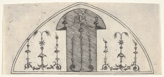 Lansettformet panel med grotesk dekorasjon, 1541.