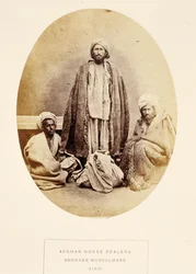Afghan Horse Dealers, Soonnee Mussulmans, Sind, fra The People of India, av J. Forbes Watson, utgitt 1868 (albumtrykk)