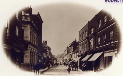 Godalming High Street, Surrey, ca. 1900 (sepia-bilde)