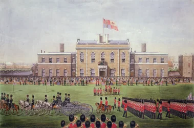 Grand Parade of the Hon Artillery Company, gravert av H. Billingsley etter et fotografi av Coleman, 1865