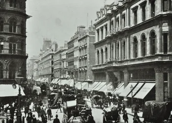 Fjærkre, ser vestover til Cheapside, City of London, 1890