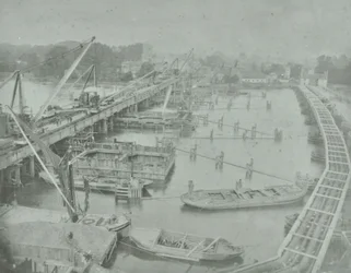 Putney Bridge: graving av fundament for ny bro, 1883