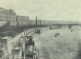 Waterloo Bridge, Victoria Embankment, Westminster LB: ser nordover fra Hungerford Bridge, 1895