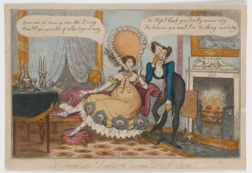 En Dandy and a Dandyzette eller en retour De LOpera, ca. 1820 (håndfarget gravering)