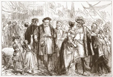A Gala-Day in Nuremberg: Time, Sixteenth Century, illustrasjon fra The History of Protestantism av James Aitken Wylie (1808-1890), pub. 1878