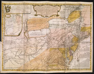 A General Map of the Middle British Colonies in America; viz. Virginia, Mariland, Delaware, Pensilvania, New-Jersey, New-York, Connecticut, and Rhode Island: of Aquanishuonîgy, the Country of the Confederate Indians . . . Of the Lakes Erie, Ontario and Ch