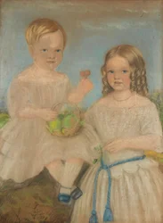 Et gruppeportrett av bror og søster (pastell)