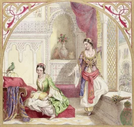 Et maurisk interiør med to kvinner, ca. 1840
