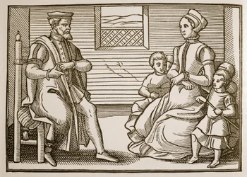En puritansk familie, fra Tenor of the Whole Psalms in Four Parts, 1563 (sepia-bilde)