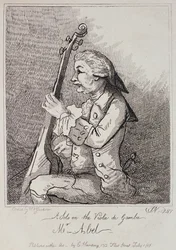 En solo på Viola da Gamba, Carl Friedrich Abel (1723-87) gravert av William Nelson Gardiner (1766-1814) 1787